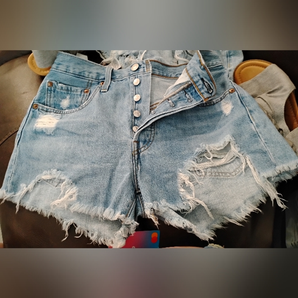 Trendy Blue Distressed Jean Shorts